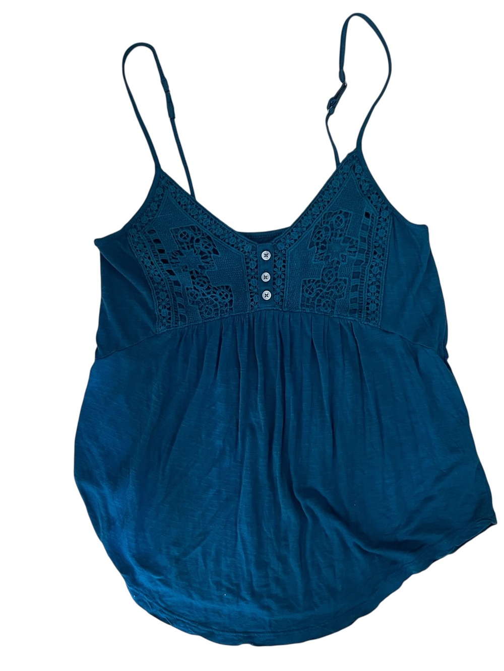 American Eagle Teal Crochet-Detail Spaghetti Strap Tank Top